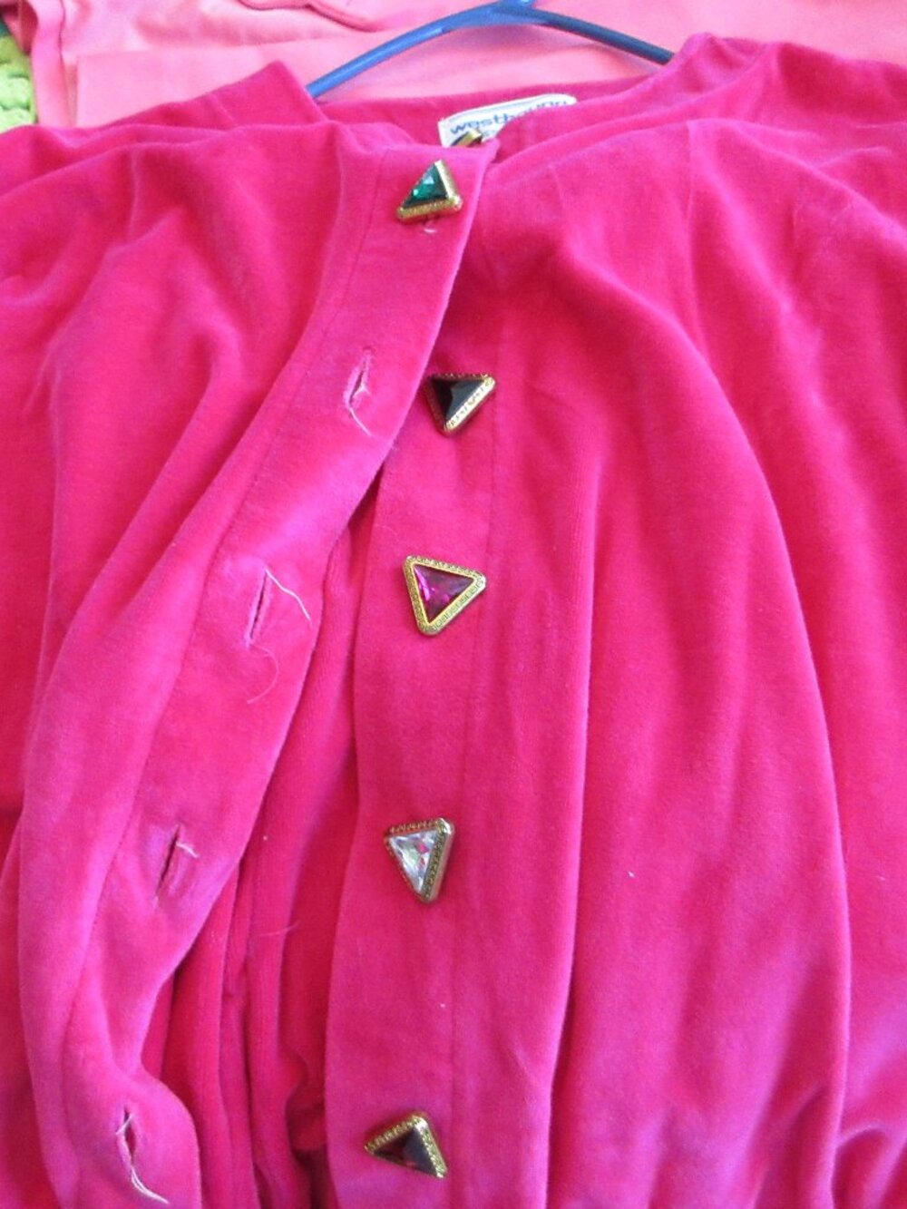 Westbound size Large Fuschia Rich Velveteen Track Suit Jewel buttons